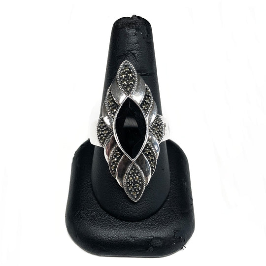 Judith Jack Silver Black Onyx & Marcasite Ring