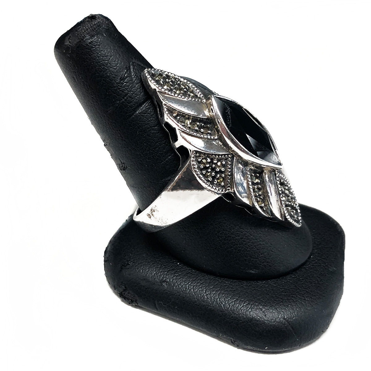 Judith Jack Silver Black Onyx & Marcasite Ring