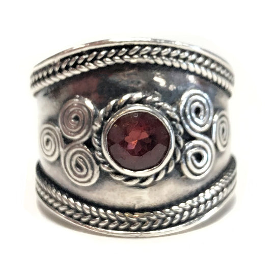 Indian Silver & Garnet Ring