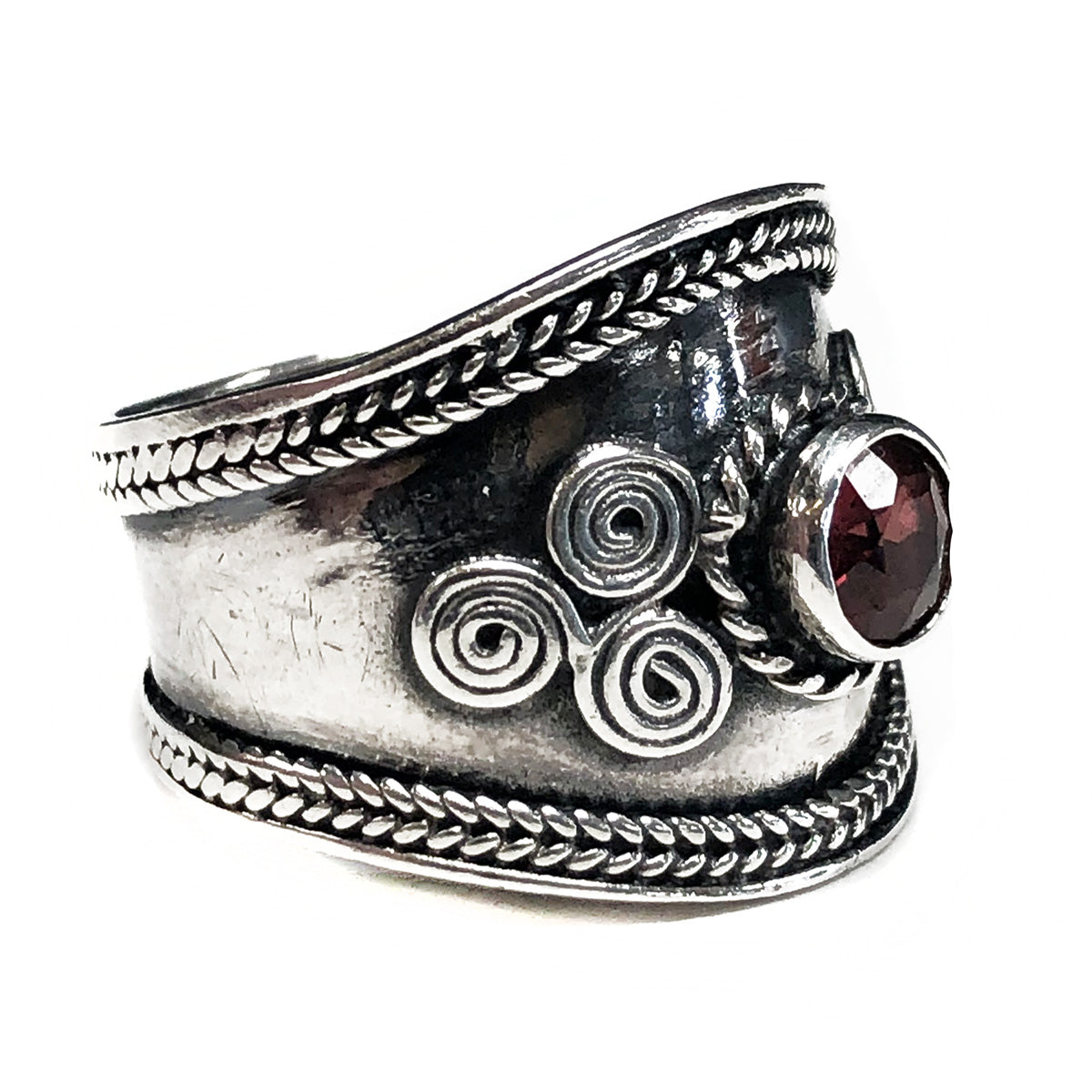 Indian Silver &amp; Garnet Ring