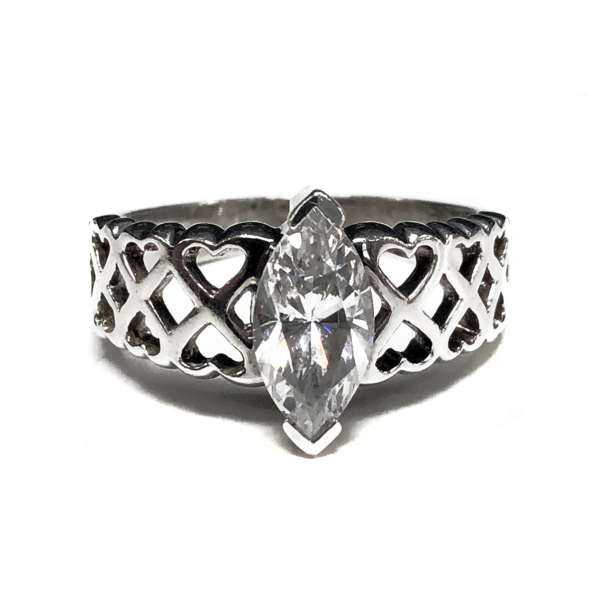 Silver Cubic Zirconia Marquise Heart Ring