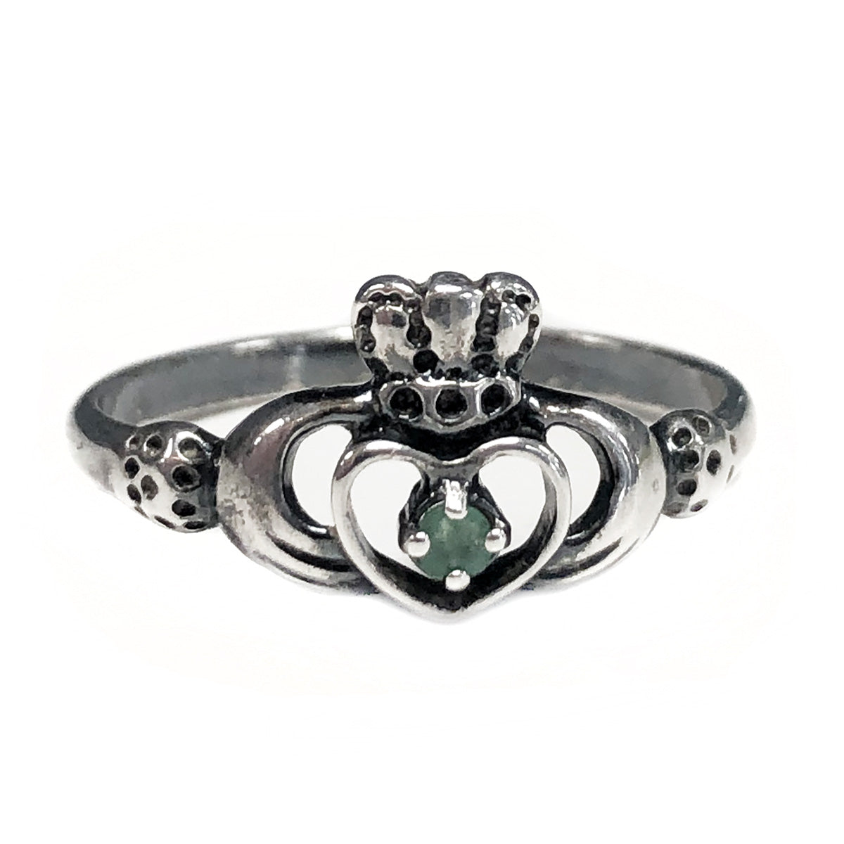 Silver & Green Tourmaline Claddagh Ring