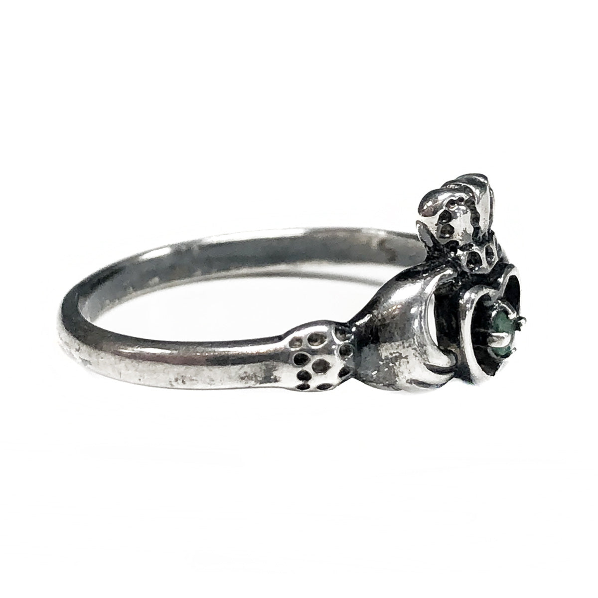 Silver & Green Tourmaline Claddagh Ring