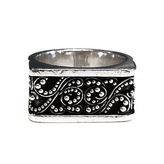 Lois Hill Sterling Silver Scroll Caviar Bead Ring