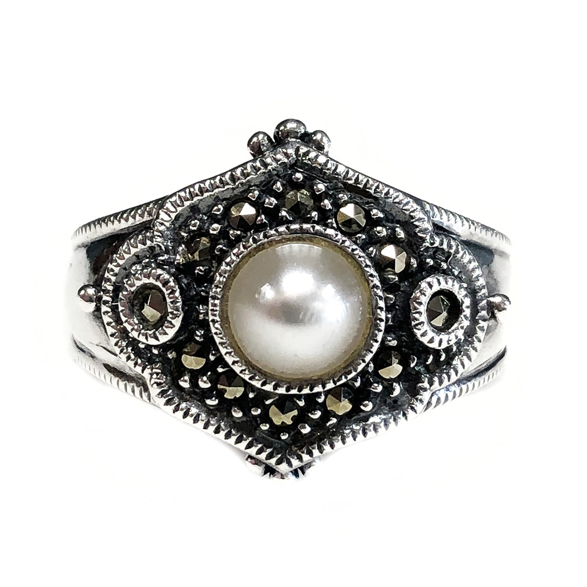 Silver Pearl & Marcasite Ring