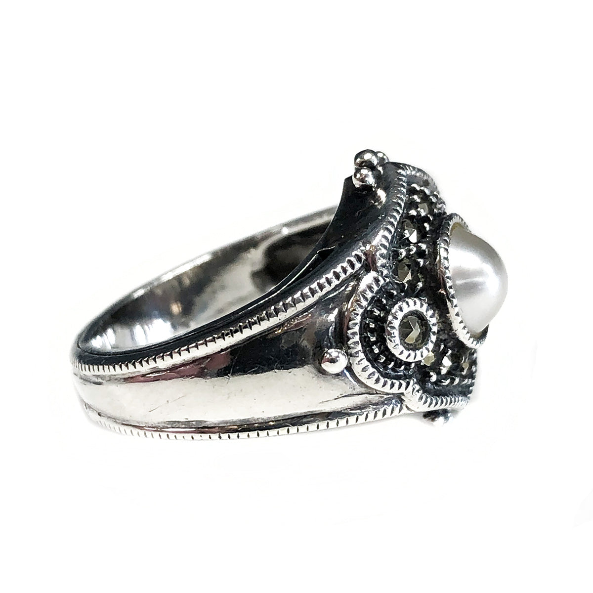 Silver Pearl & Marcasite Ring