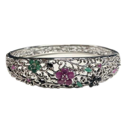 Ross Simons Silver Emerald, Ruby & Sapphire Bracelet