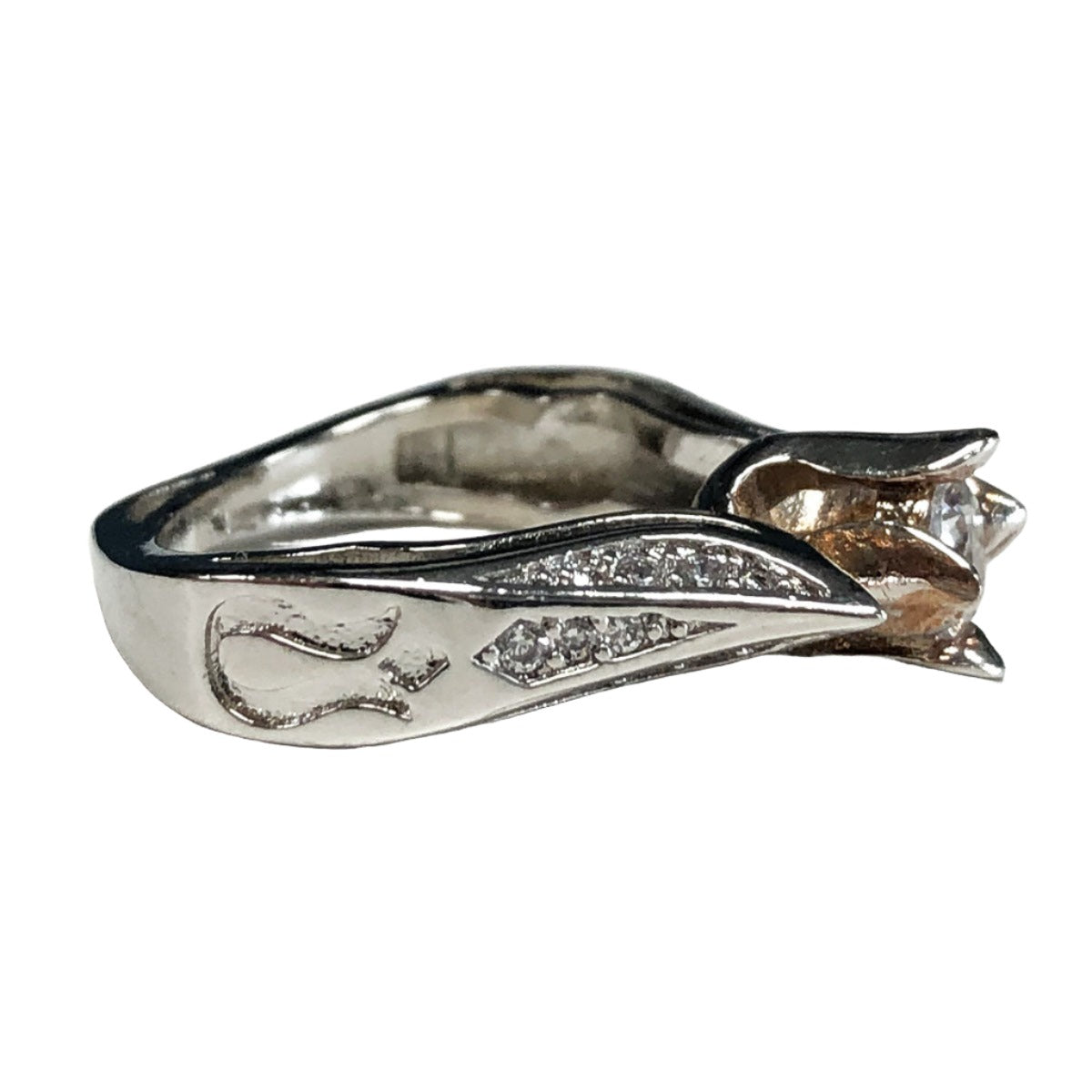 Silver &amp; Cubic Zirconia Tulip Ring