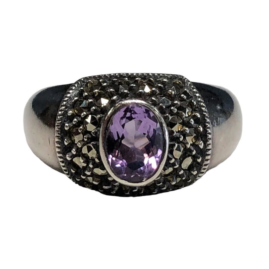 Silver Marcasite & Amethyst Ring