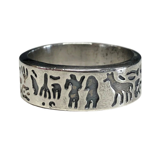 Engraved Silver Pictograph Ring