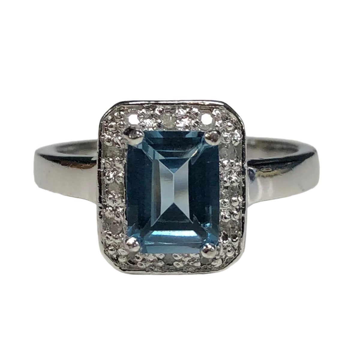 Silver Aquamarine & Diamond Ring