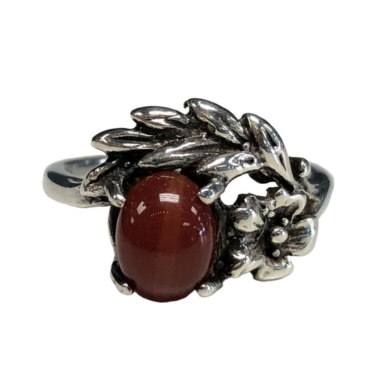 Silver & Carnelian Floral Ring
