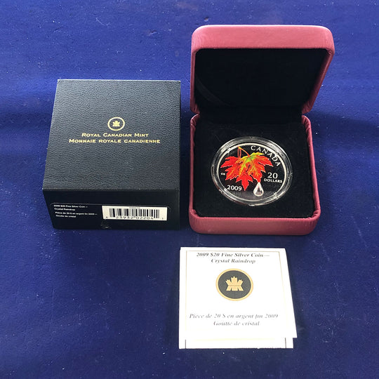2009 Canadian 1 oz Silver $20 Maple Leaf Crystal Raindrop (With Box & CoA)