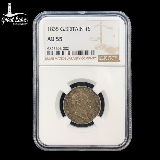 1835 Great British Shilling NGC AU 55