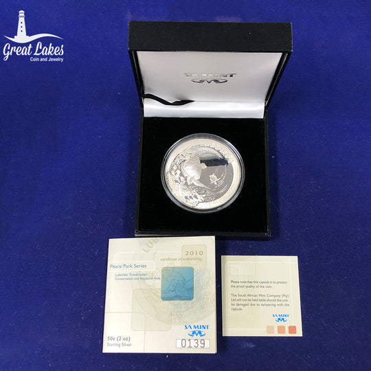 2010 South African 50 C 2 oz Silver Lubombo Transfrontier Park Proof (With Box & CoA)