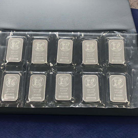 Lot of 10 Sunshine Mint 1 oz Silver Bars (Secondary Market)