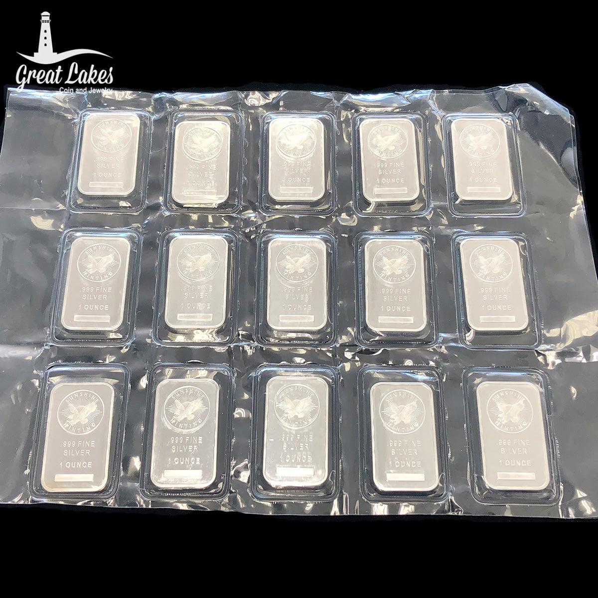 Lot of 15 Sunshine Mint 1 oz Silver Bars (Secondary)
