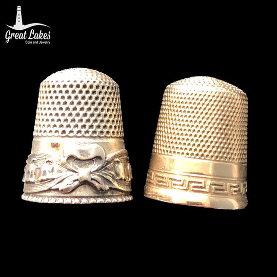 10 k Gold & Sterling Thimble Set