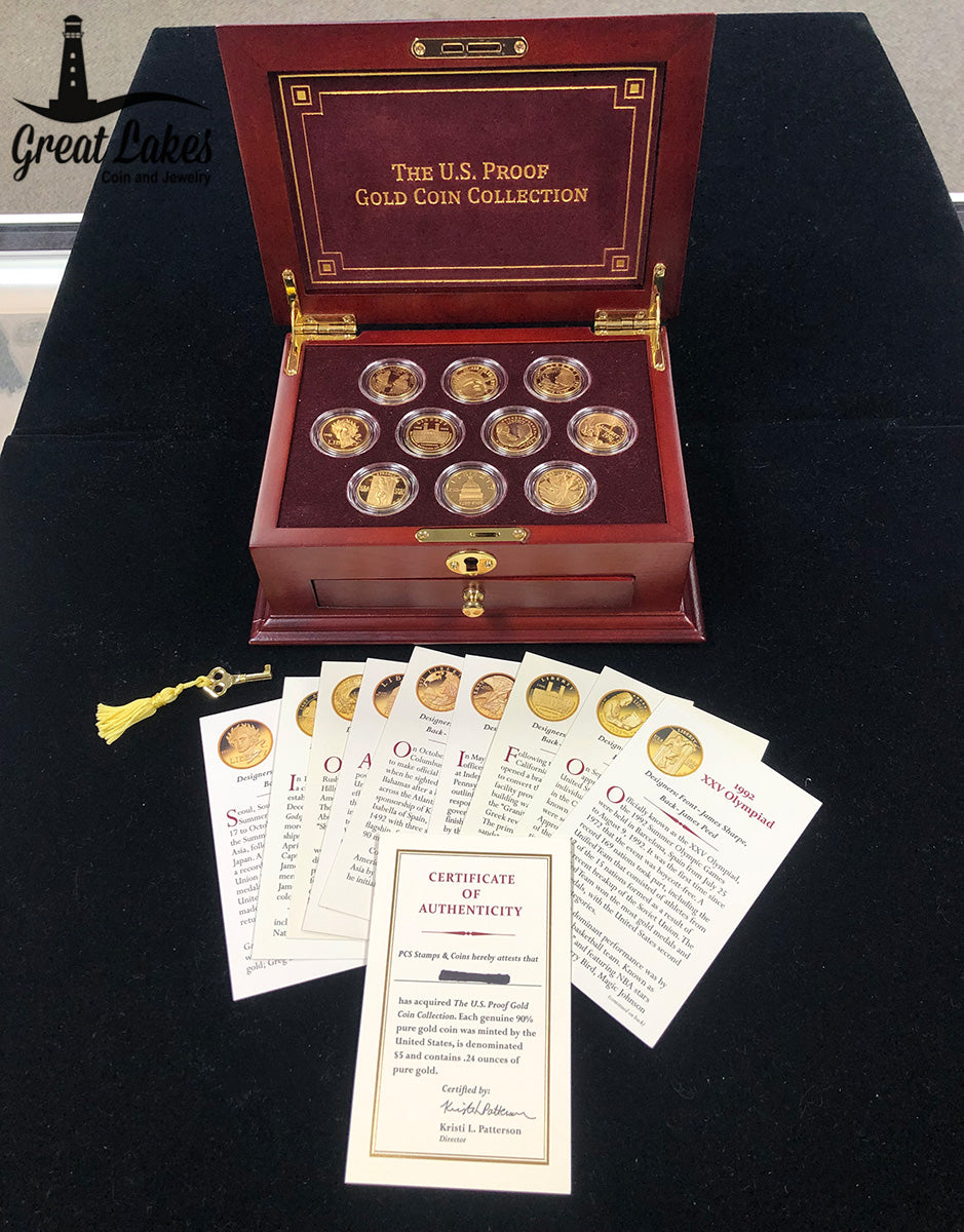 Ten Piece $5 Proof Gold Collection (With Box & CoAs)