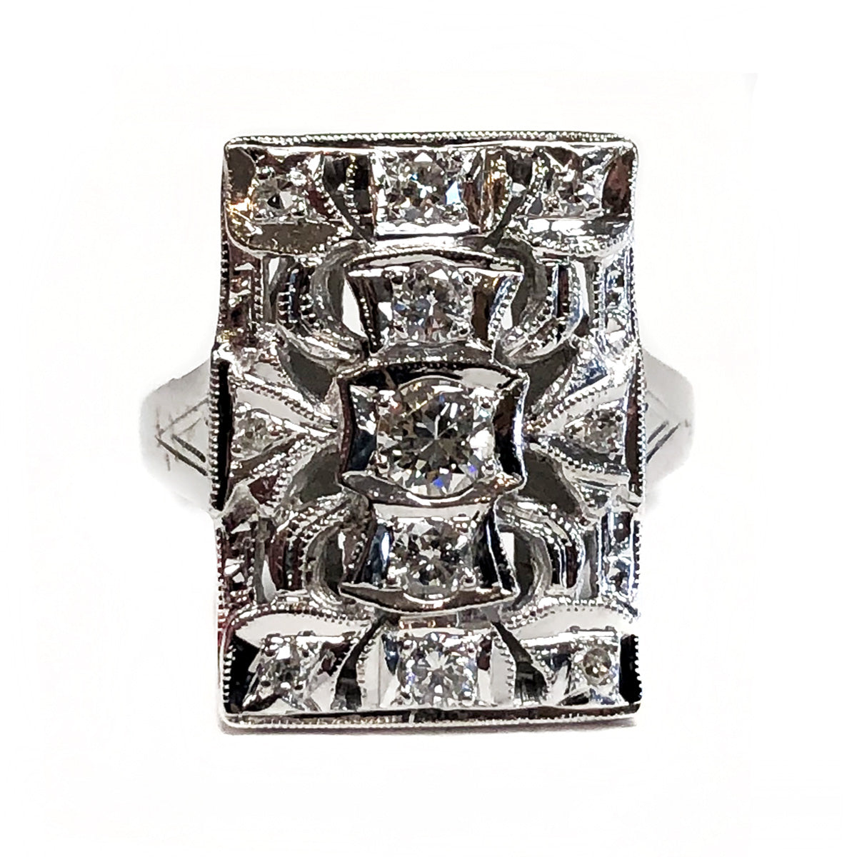 Vintage 14k White Gold &amp; Diamond Ring