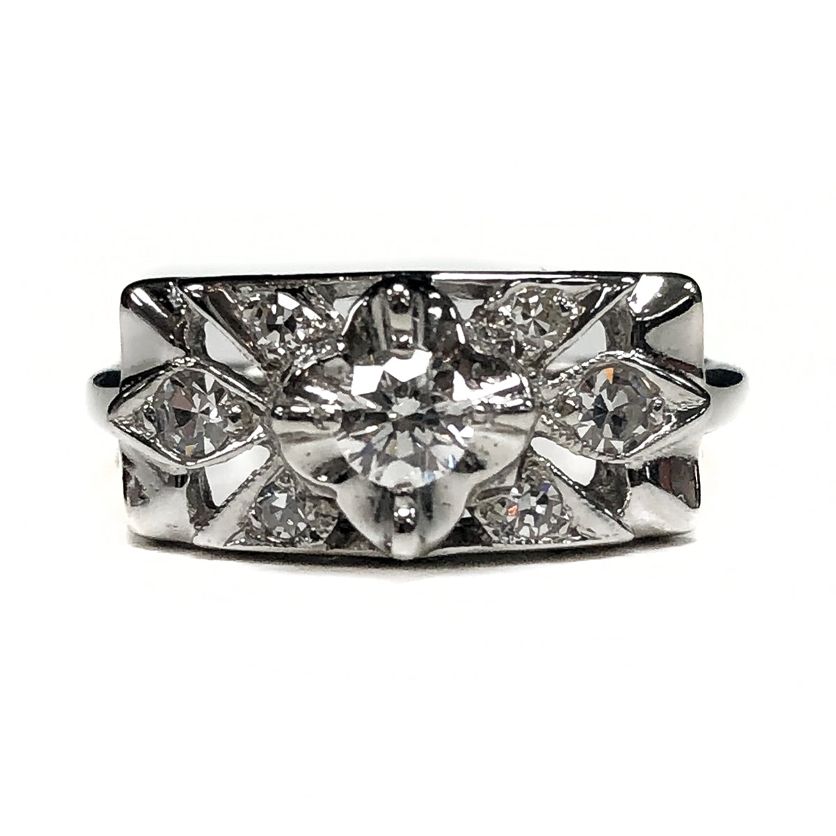 Vintage 14 k White Gold Diamond Ring