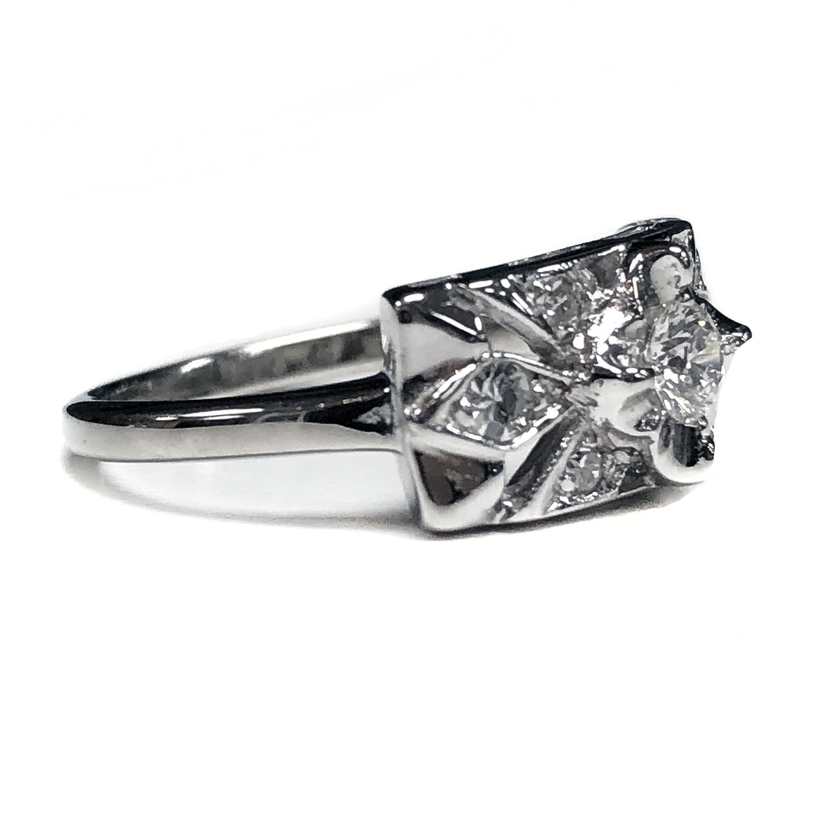 Vintage 14 k White Gold Diamond Ring