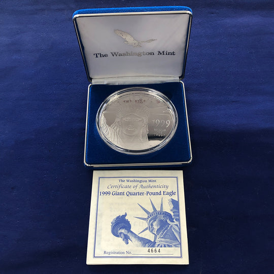 1999 Washington Mint Platinum Gilded 4 oz Silver Round (With Box & CoA)