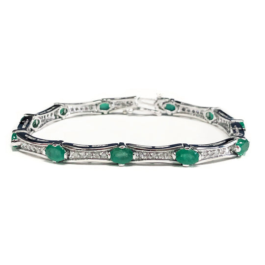 14k White Gold Emerald & Diamond Bracelet