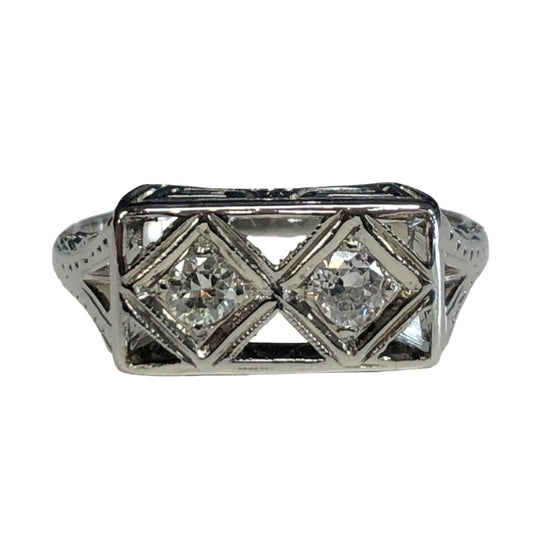 18k White Gold & Diamond Art Deco Ring
