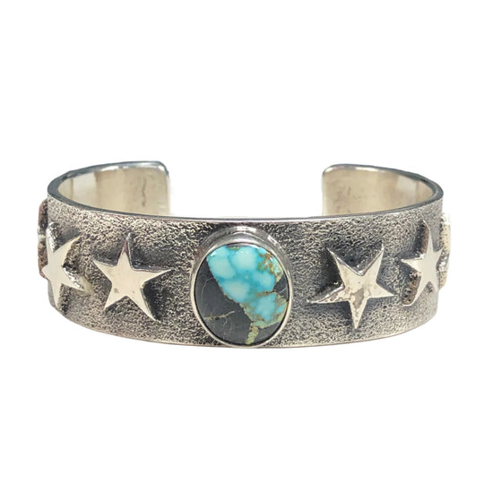 Kevin Yazzie Navajo Silver & Turquoise Star Cuff