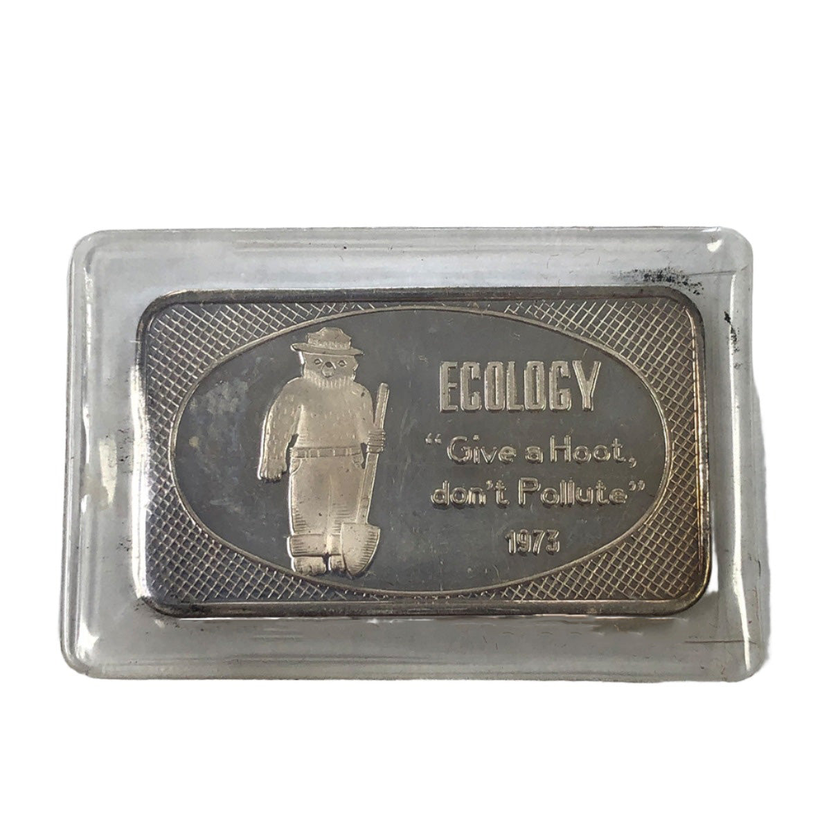 1973 Swiss Mint Give a Hoot Don't Pollute 1 oz Silver Art Bar