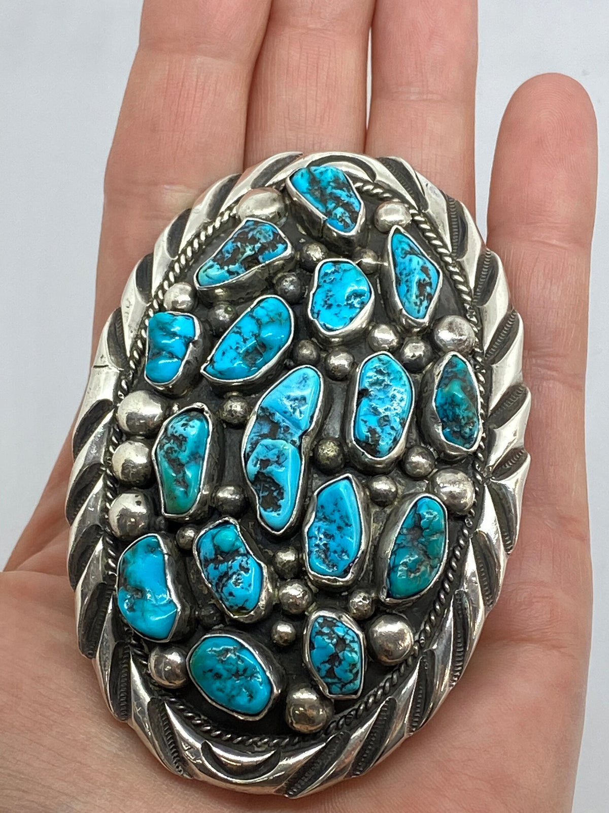 Sterling Silver ApachitC Native American Turquoise Belt Buckle