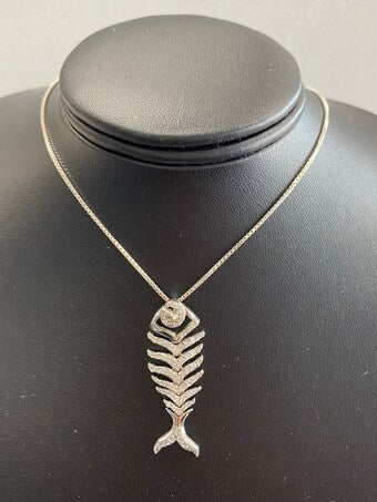 Silver Fish Pendant with Cubic Zirconia