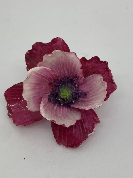 Large Made In England Vintage Pink Poppy Brooch