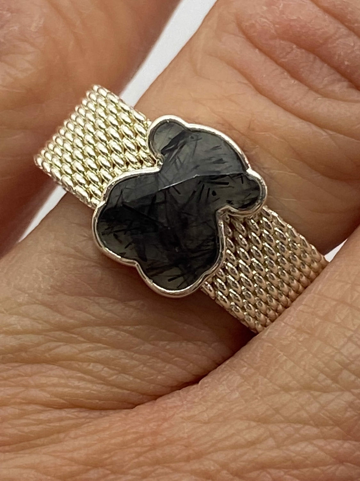 Sterling Silver TOUS mesh Tourmaline Quartz Bear Ring