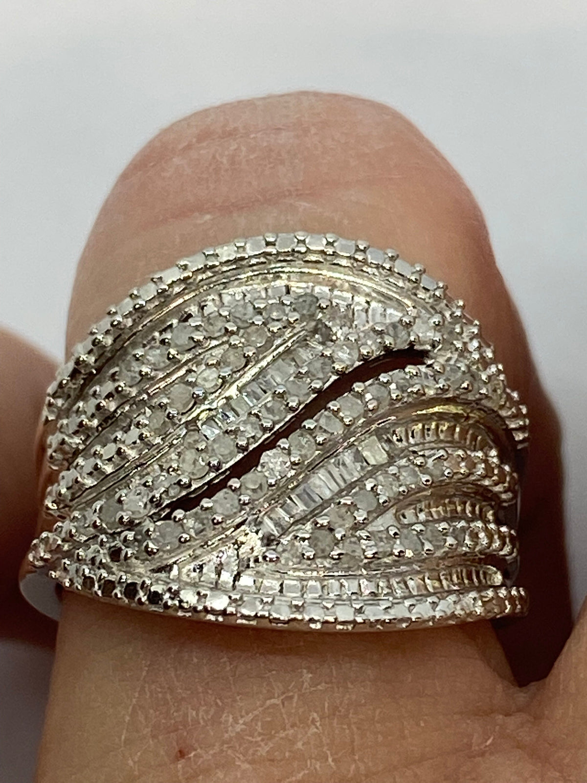 Sterling Silver And Diamond Chip Coctail Ring
