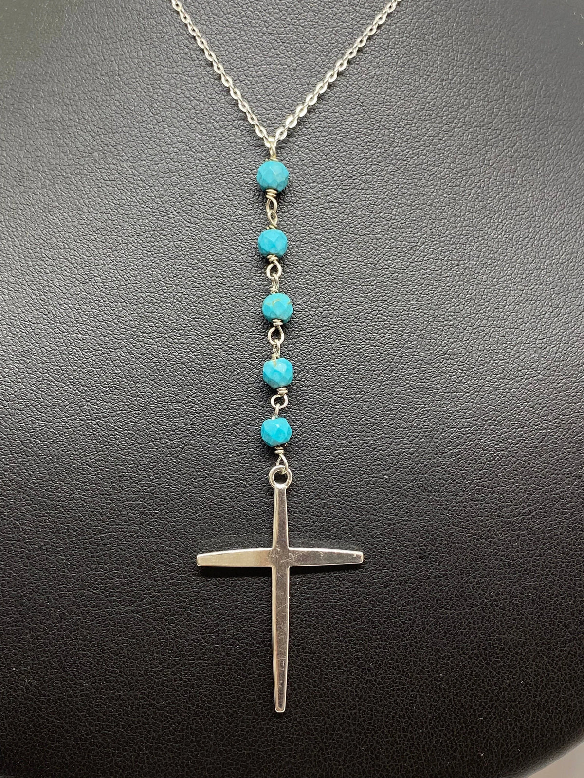 Turquoise and Silver Rosary Necklace