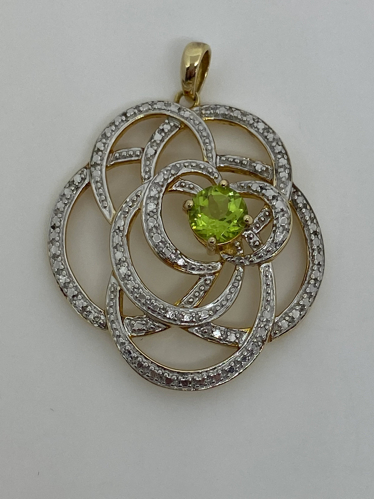 Gold Plated Sterling Silver and Green Cubic Zirconia Pendant