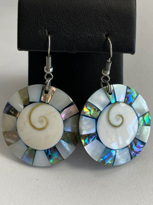 Handmade Sterling Silver, Shell and Abalone Dangle Earrings