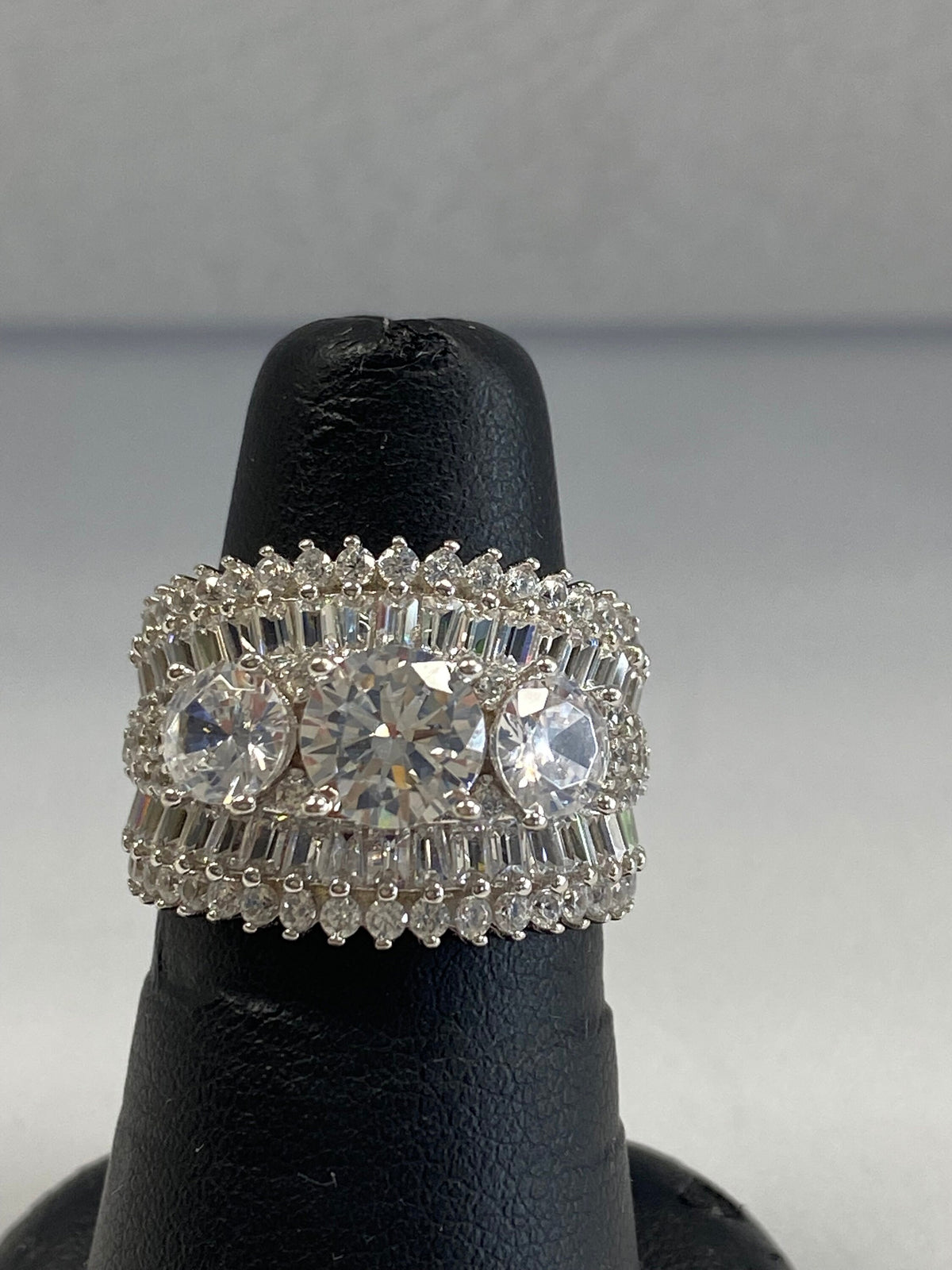 Sterling Silver and Clear Cubic Zirconia Statement Ring