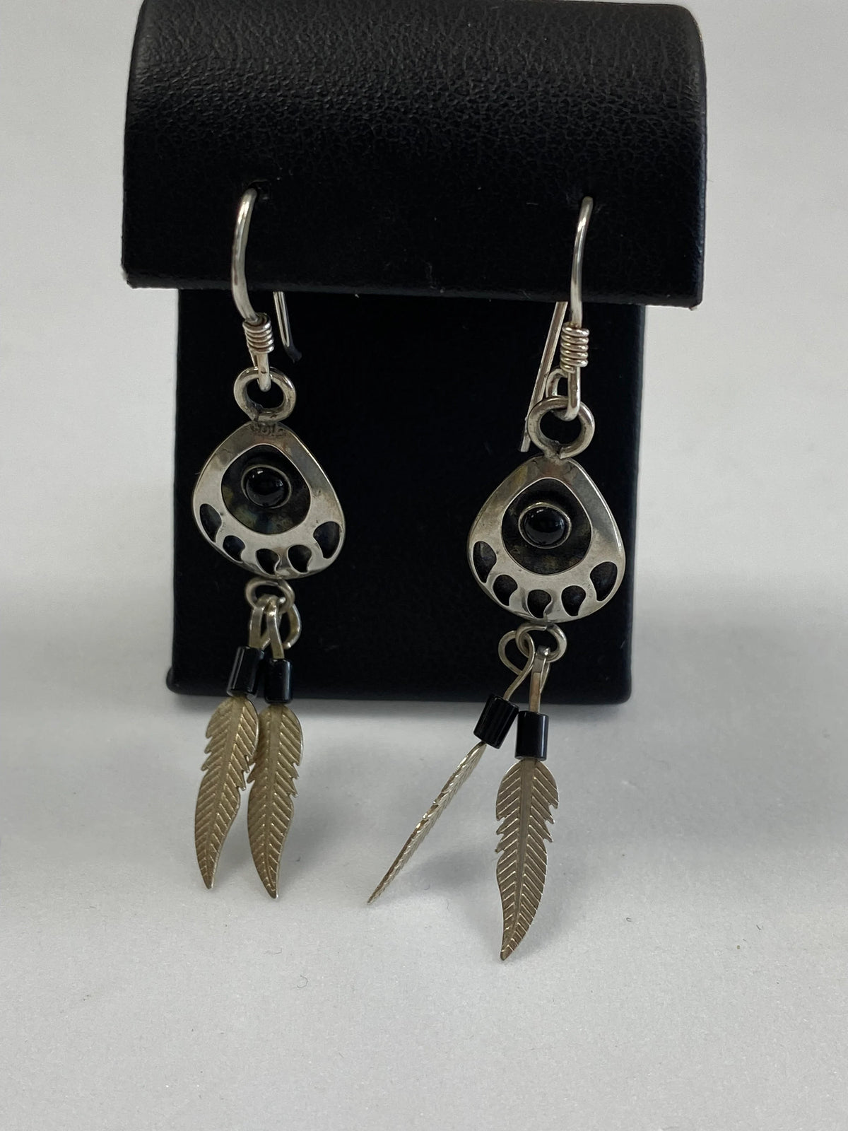 Sterling Silver Feather Earrings with Onyx