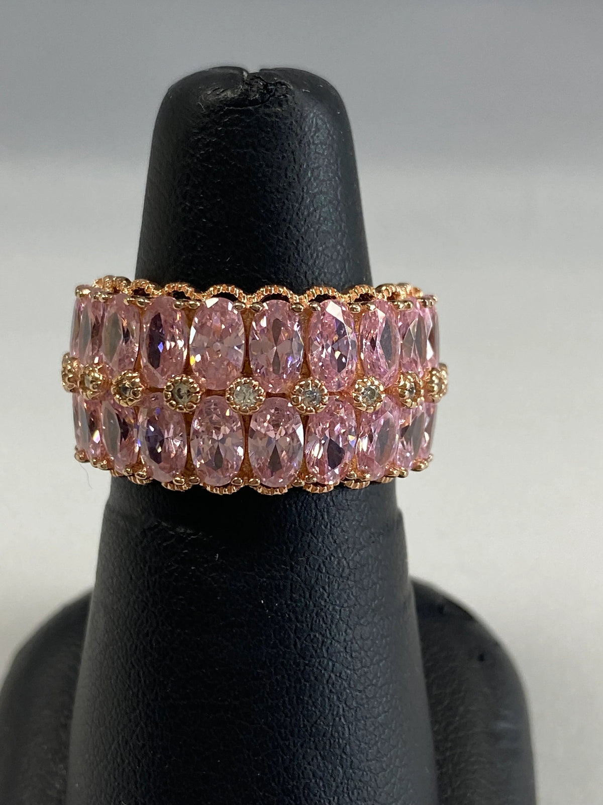 Rose Gold Plated Sterling Silver and Pink Cubic Zirconia Band Ring