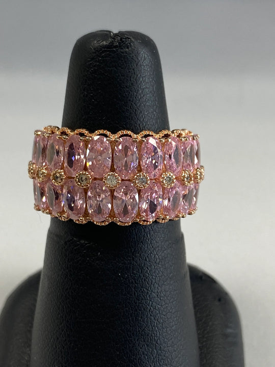 Rose Gold Plated Sterling Silver and Pink Cubic Zirconia Band Ring