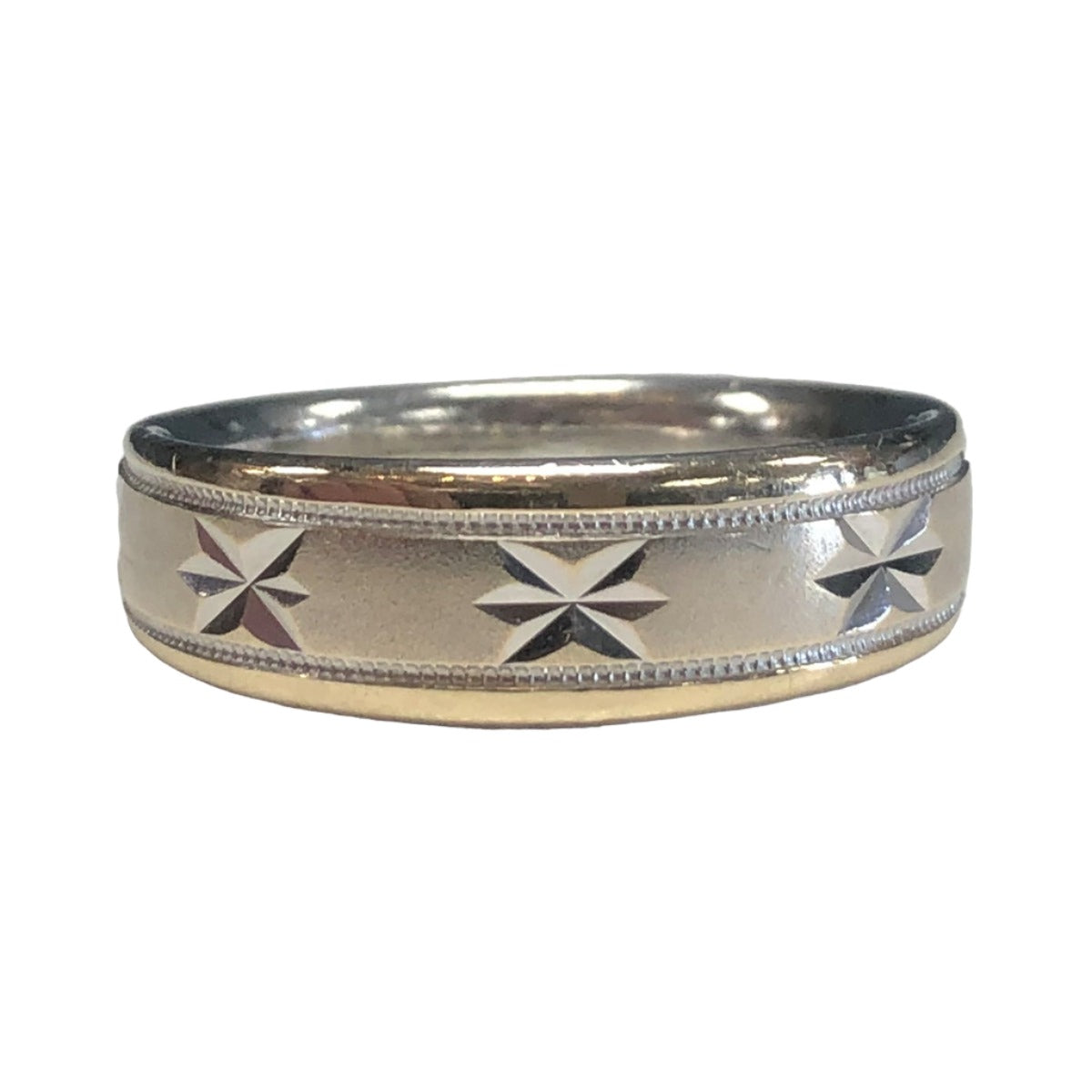 Silver &amp; 14k Gold Engraved Star Ring