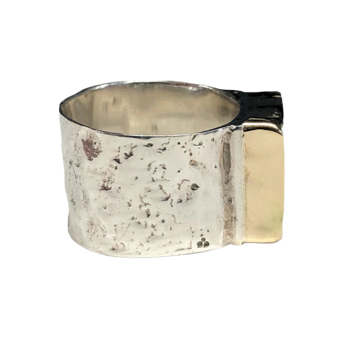 Silver &amp; 14k Gold Larimar Hammered Signet Ring