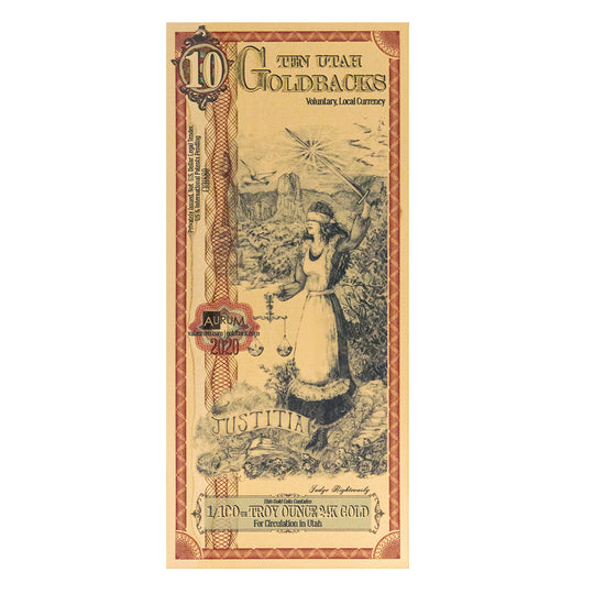 10 Utah Goldback Gold Note
