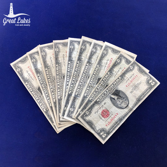 Lot of 10 1953 Series $2 Legal Tender Notes (VG - XF)
