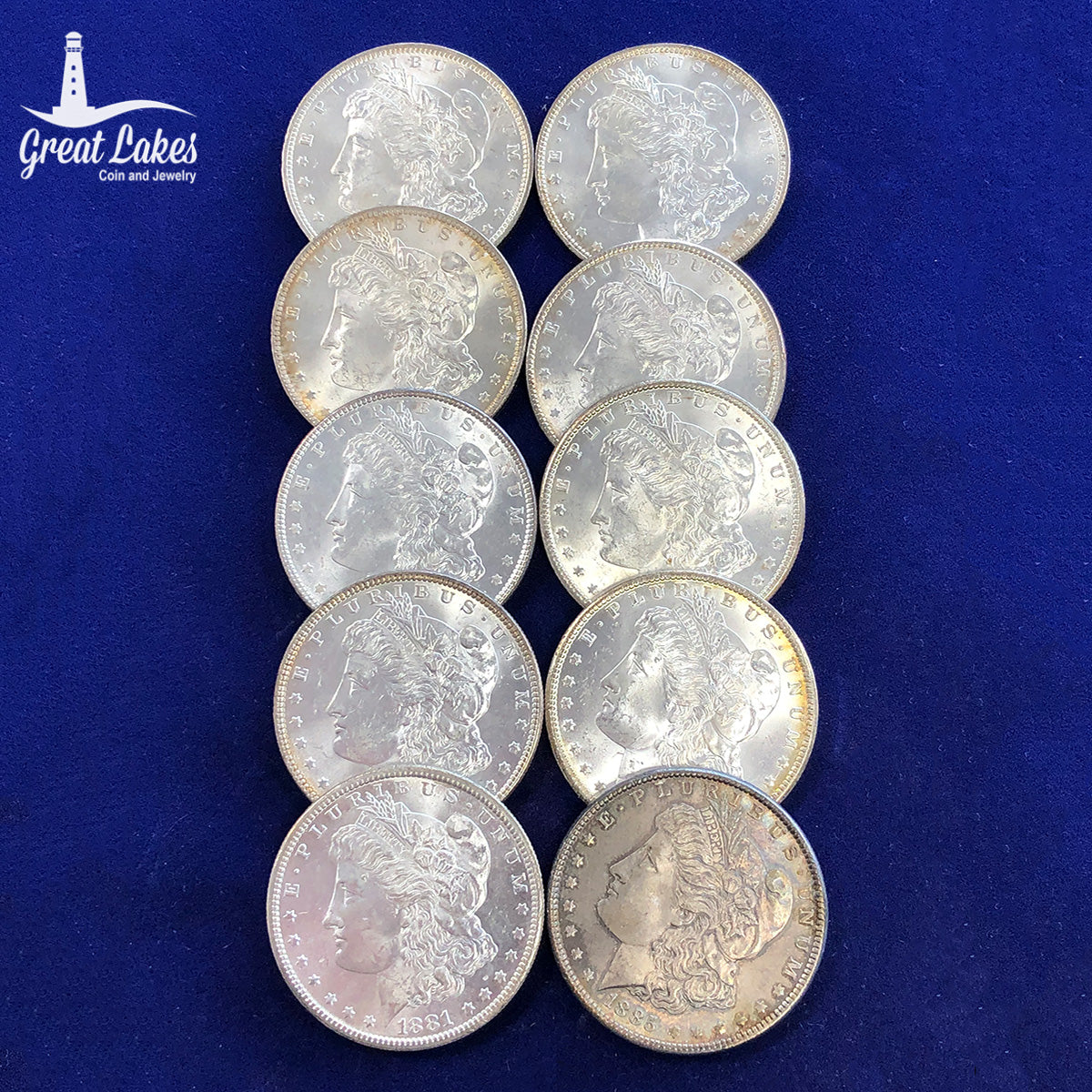 Lot of 10 Pre 21 Morgan Silver Dollars (BU)