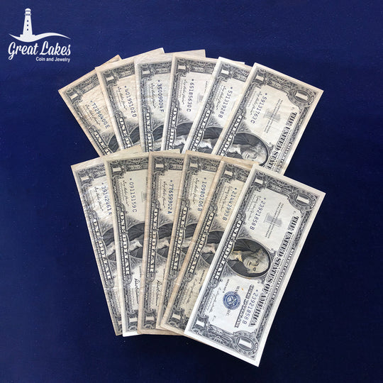 Lot of 12 $1 Silver Certificate Star Notes (VG - XF)