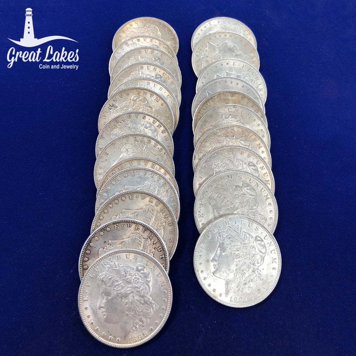 Lot of 23 Morgan Silver Dollars 13 AU/BU pre 21 and 10 AU/BU 1921